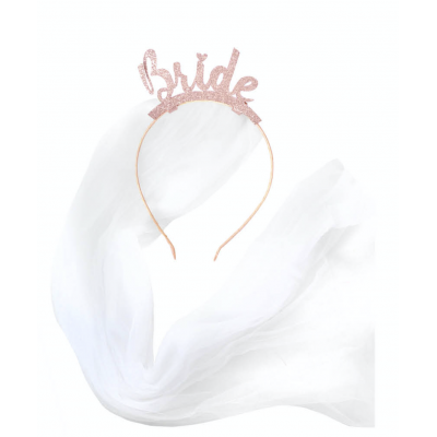 Bride Headband with Veil - Rose Gold 