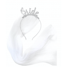 Bride Headband with Veil - Silver
